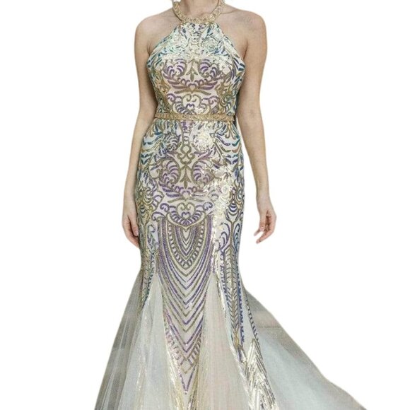 NWT Dancing Queen 4219Prom Dresses Champagne Size S